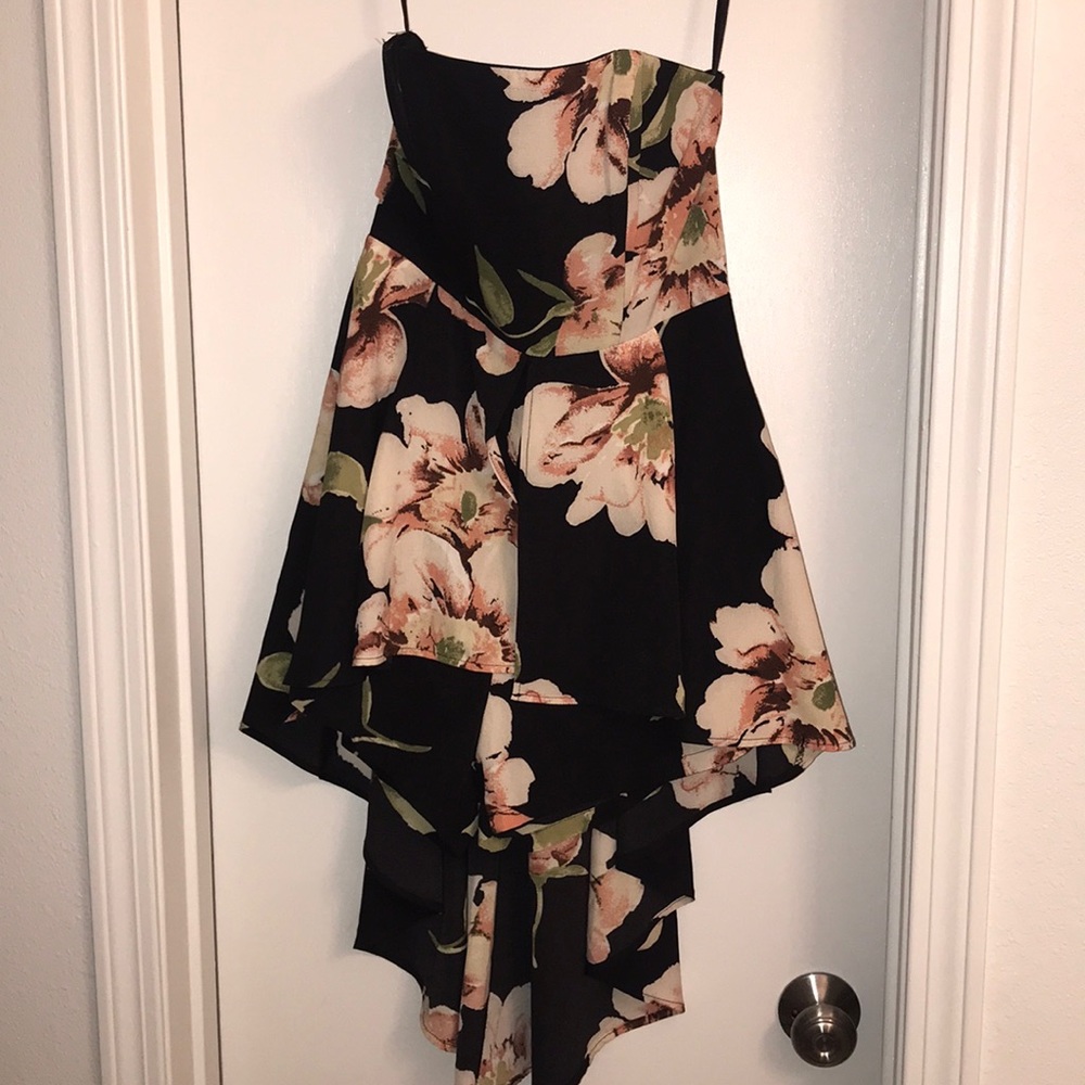 High Low Strapless Floral Dress